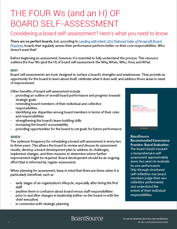 The Four Ws And An H Of Board Self Assessment Boardsource